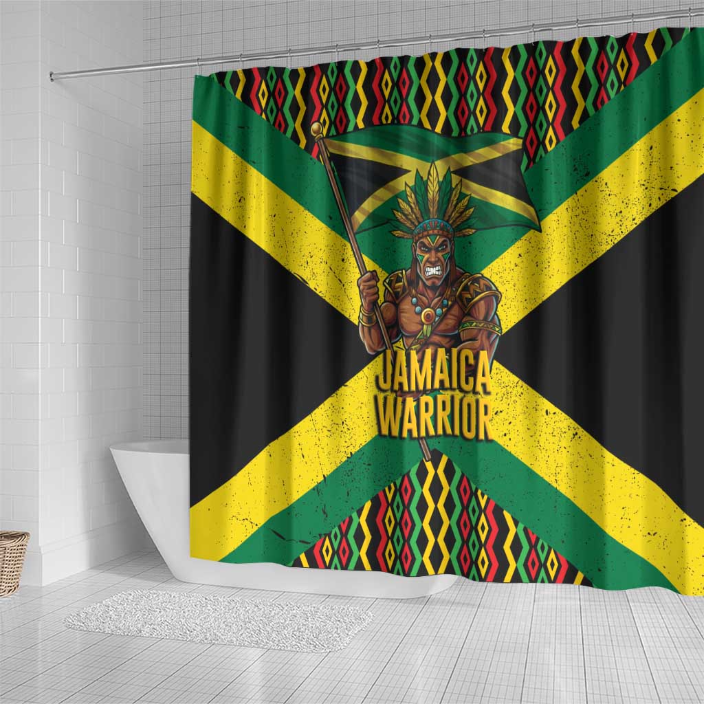 Jamaica Warrior Spirit Shower Curtain Tribal Fighter in Reggae Colors - Wonder Print Shop