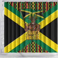 Jamaica Warrior Spirit Shower Curtain Tribal Fighter in Reggae Colors - Wonder Print Shop