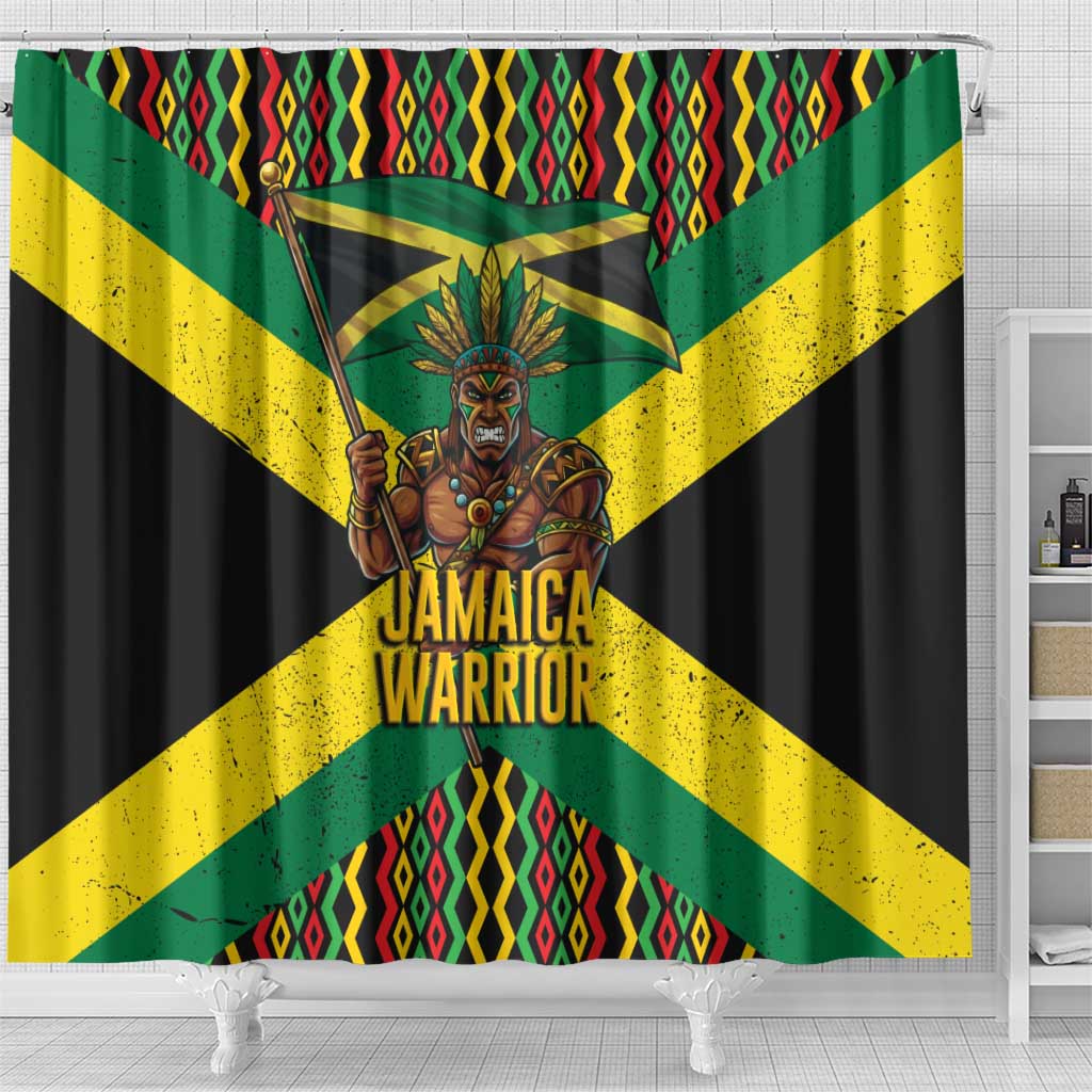 Jamaica Warrior Spirit Shower Curtain Tribal Fighter in Reggae Colors - Wonder Print Shop
