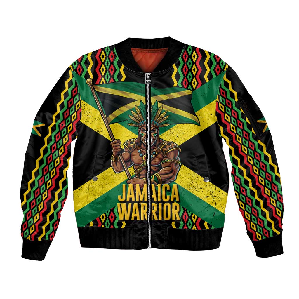 Jamaica Warrior Spirit Sleeve Zip Bomber Jacket Tribal Fighter in Reggae Colors - Wonder Print Shop