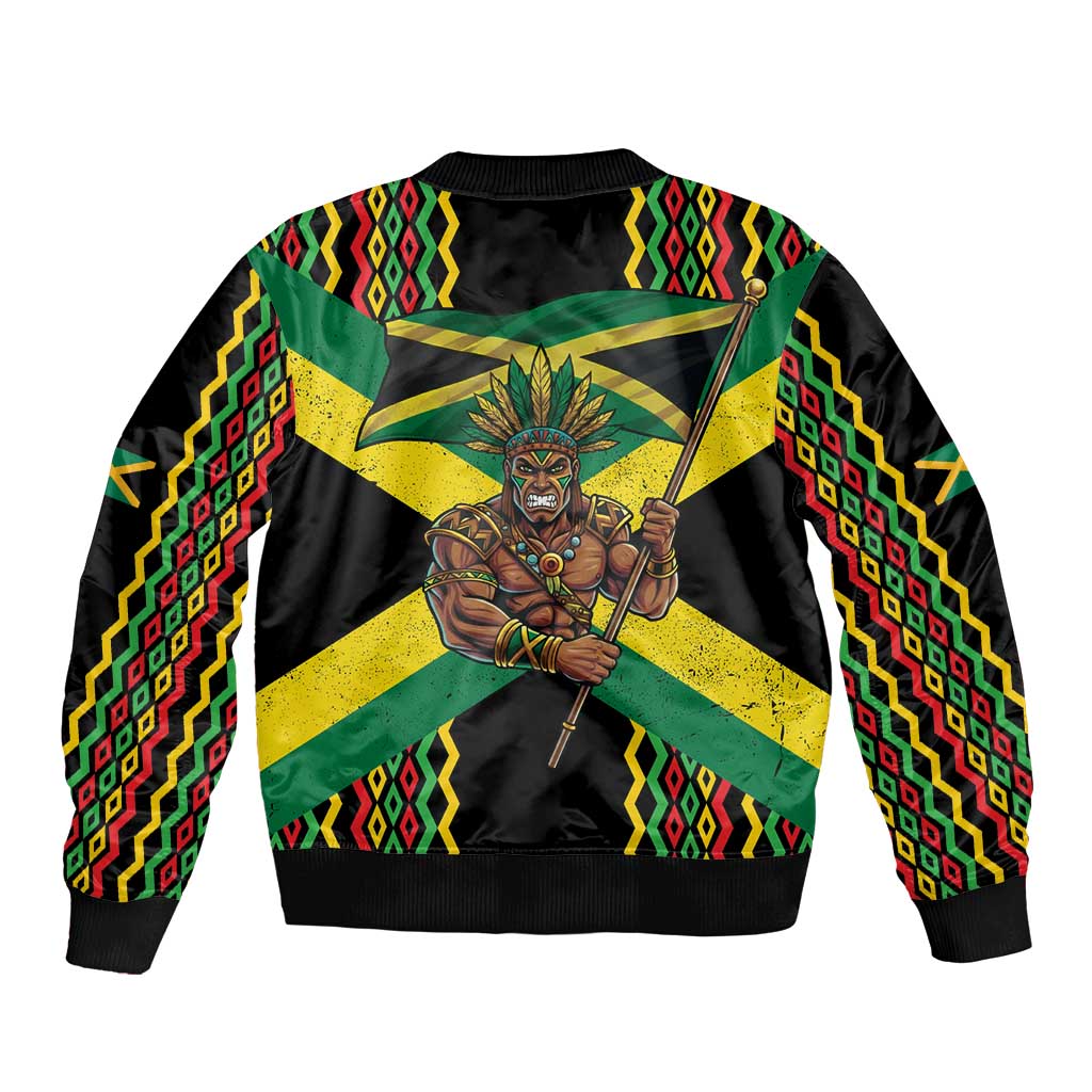 Jamaica Warrior Spirit Sleeve Zip Bomber Jacket Tribal Fighter in Reggae Colors - Wonder Print Shop