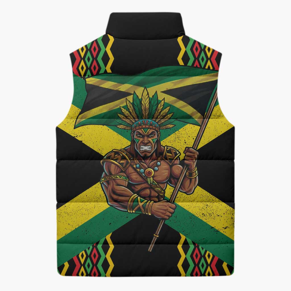 Jamaica Warrior Spirit Sleeveless Puffer Jacket Tribal Fighter in Reggae Colors - Wonder Print Shop