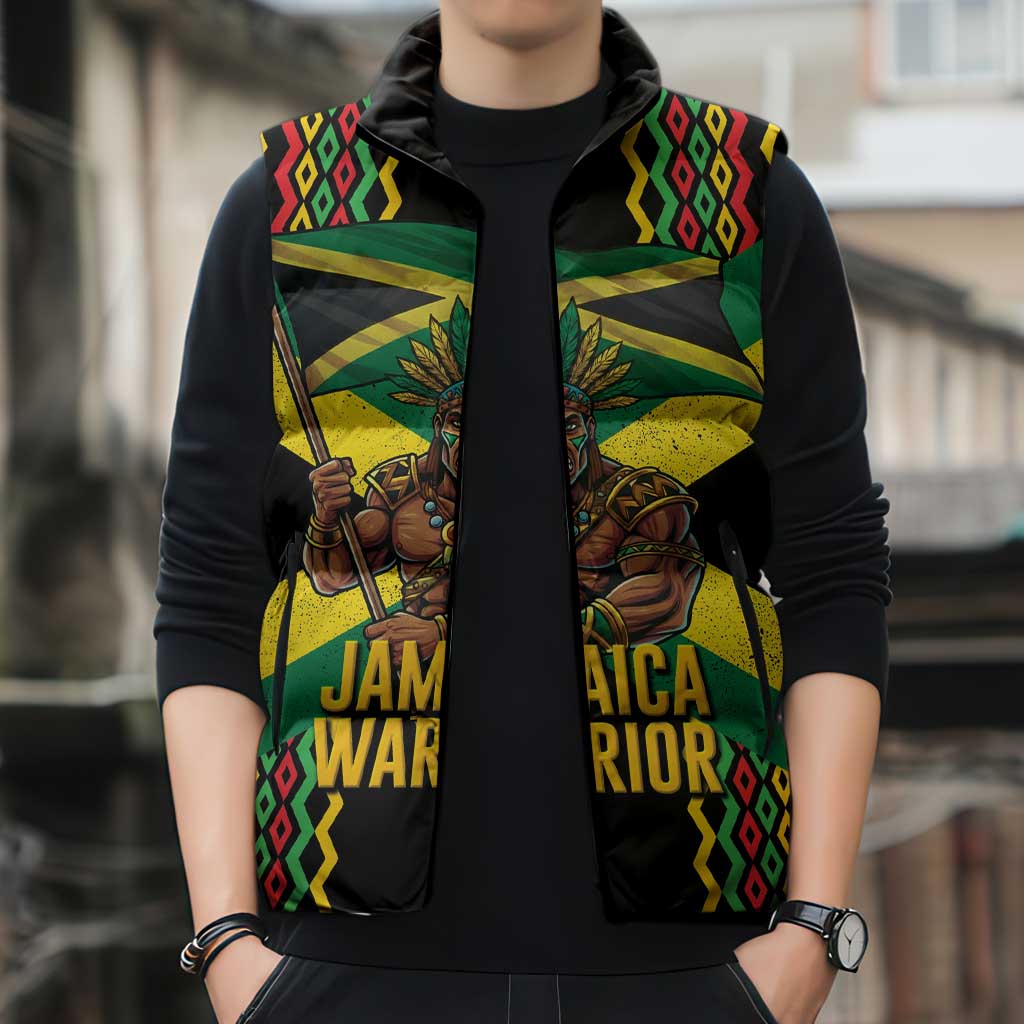 Jamaica Warrior Spirit Sleeveless Puffer Jacket Tribal Fighter in Reggae Colors - Wonder Print Shop