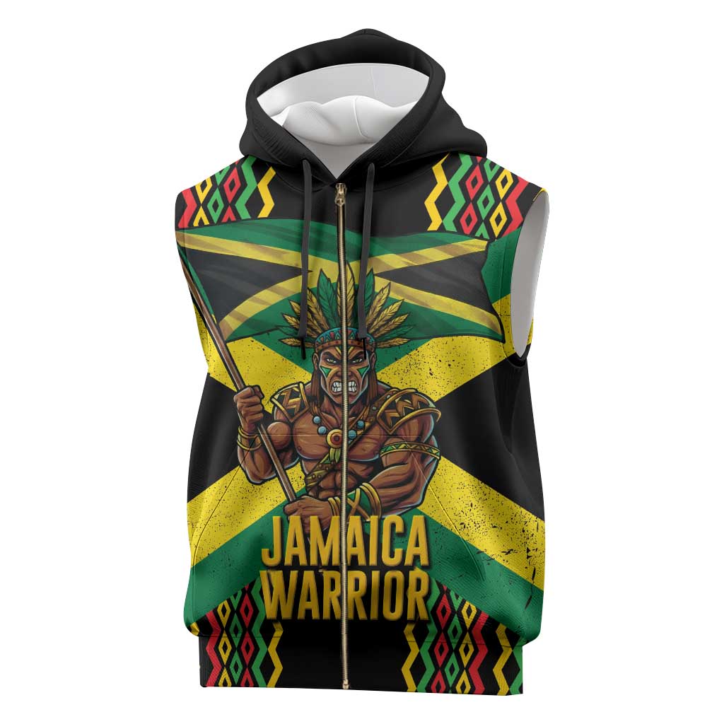 Jamaica Warrior Spirit Sleeveless Zip Hoodie Tribal Fighter in Reggae Colors - Wonder Print Shop