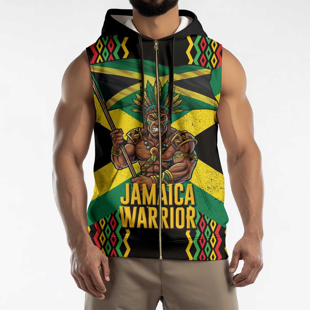 Jamaica Warrior Spirit Sleeveless Zip Hoodie Tribal Fighter in Reggae Colors - Wonder Print Shop