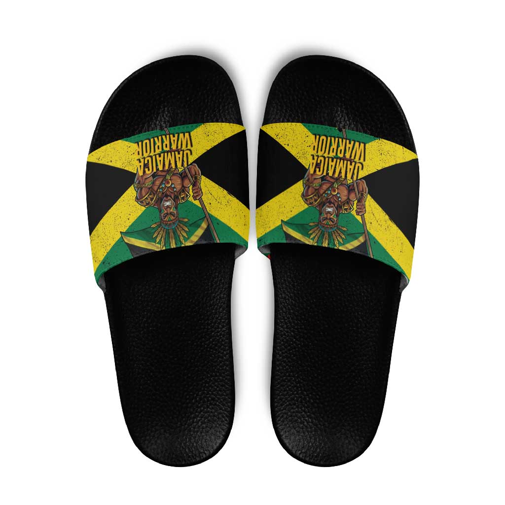 Jamaica Warrior Spirit Slide Sandals Tribal Fighter in Reggae Colors - Wonder Print Shop