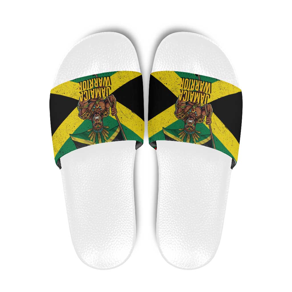 Jamaica Warrior Spirit Slide Sandals Tribal Fighter in Reggae Colors - Wonder Print Shop