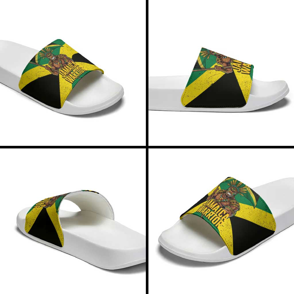 Jamaica Warrior Spirit Slide Sandals Tribal Fighter in Reggae Colors - Wonder Print Shop