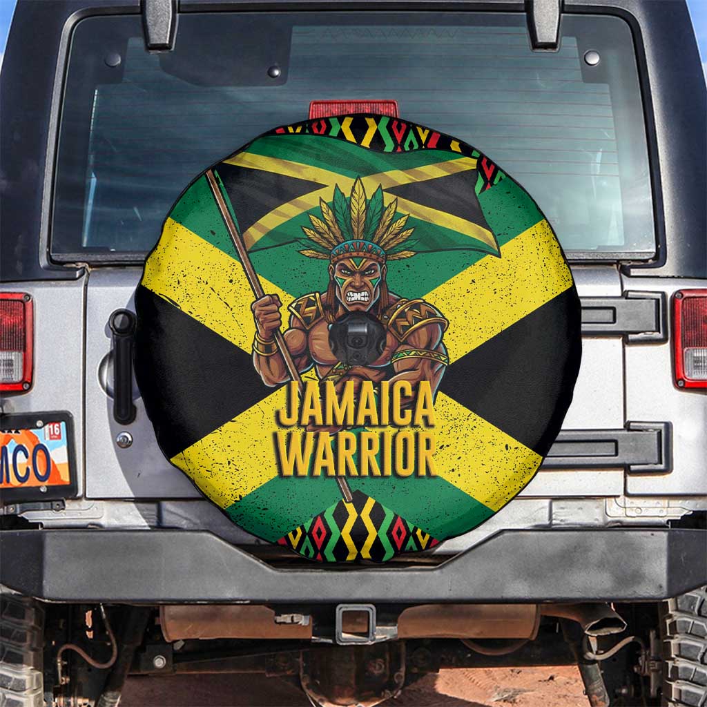 Jamaica Warrior Spirit Spare Tire Cover Tribal Fighter in Reggae Colors - Wonder Print Shop