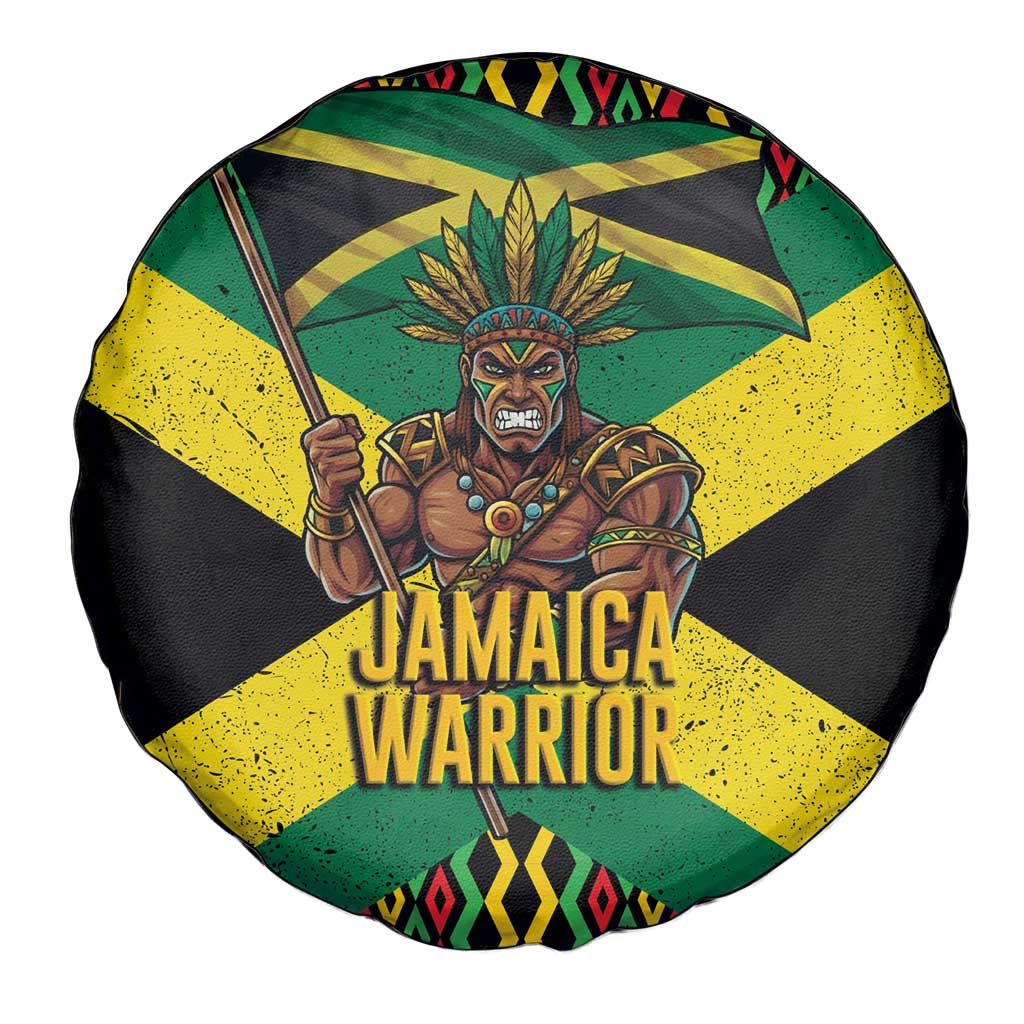 Jamaica Warrior Spirit Spare Tire Cover Tribal Fighter in Reggae Colors - Wonder Print Shop