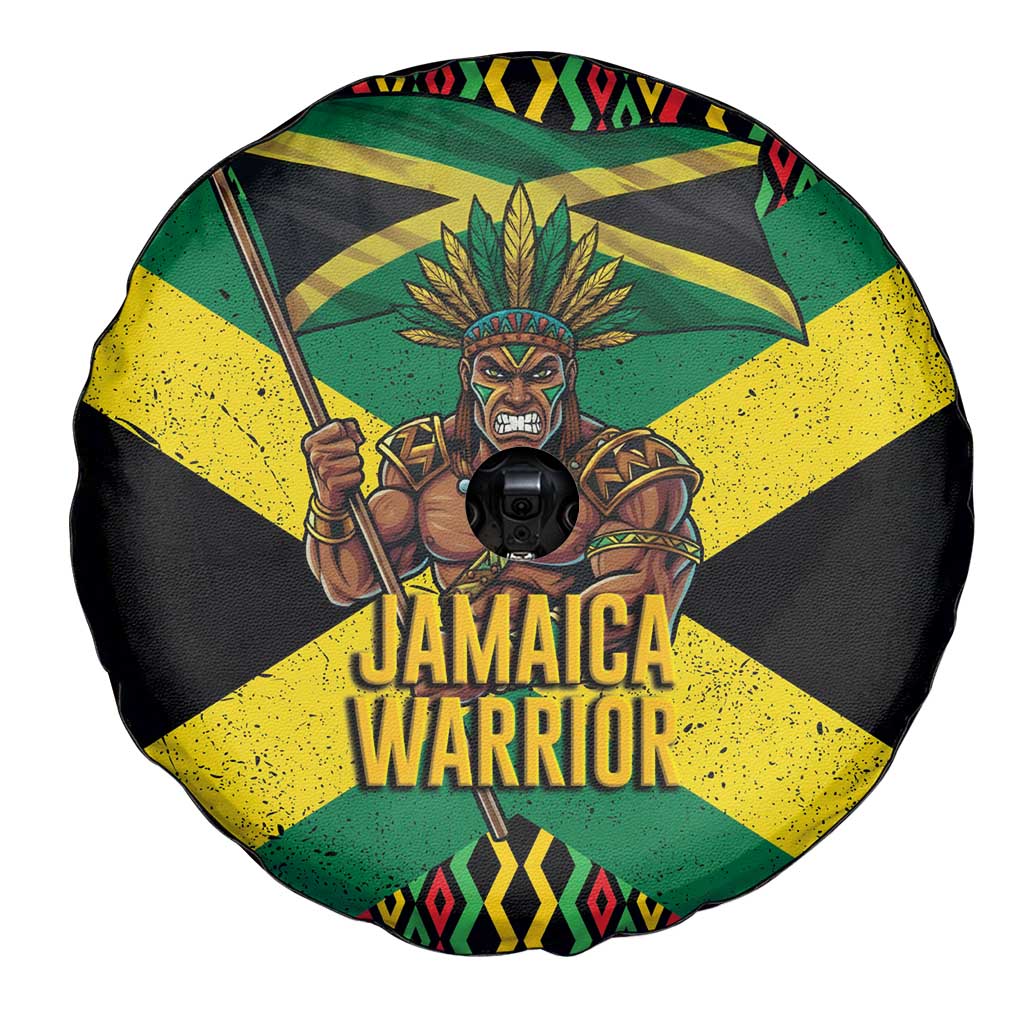 Jamaica Warrior Spirit Spare Tire Cover Tribal Fighter in Reggae Colors - Wonder Print Shop