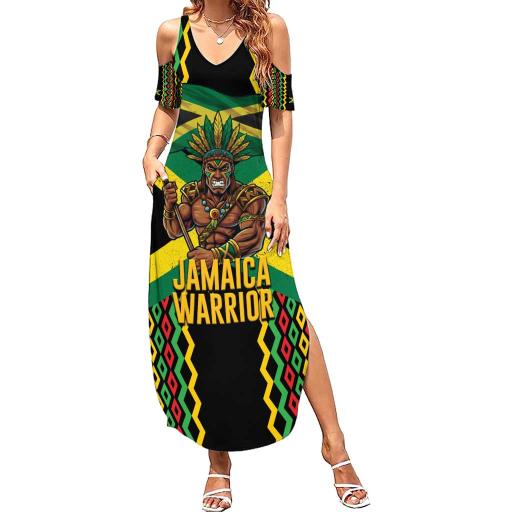 Jamaica Warrior Spirit Summer Maxi Dress Tribal Fighter in Reggae Colors - Wonder Print Shop