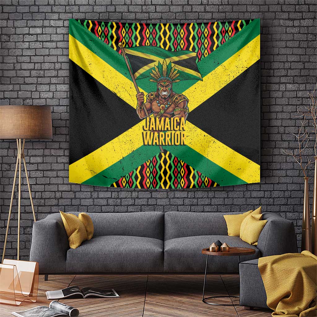 Jamaica Warrior Spirit Tapestry Tribal Fighter in Reggae Colors - Wonder Print Shop