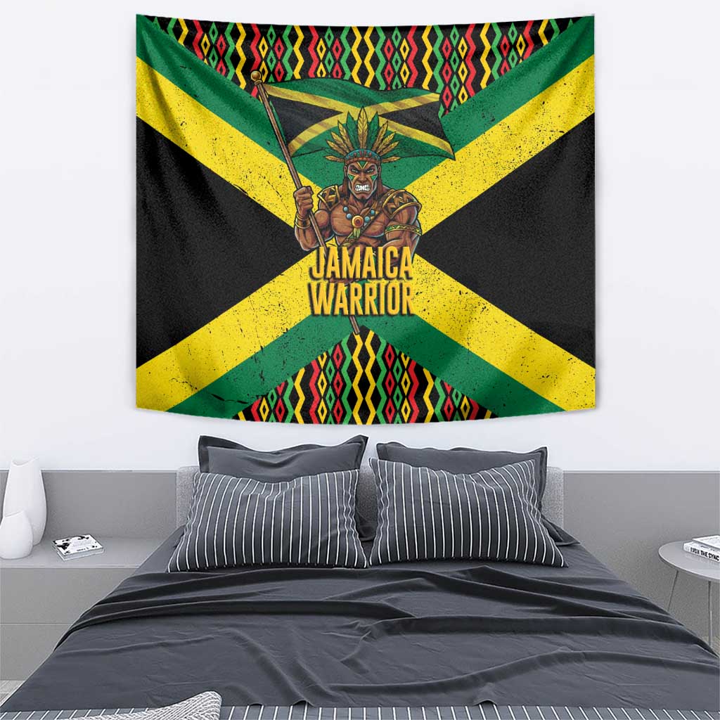 Jamaica Warrior Spirit Tapestry Tribal Fighter in Reggae Colors - Wonder Print Shop