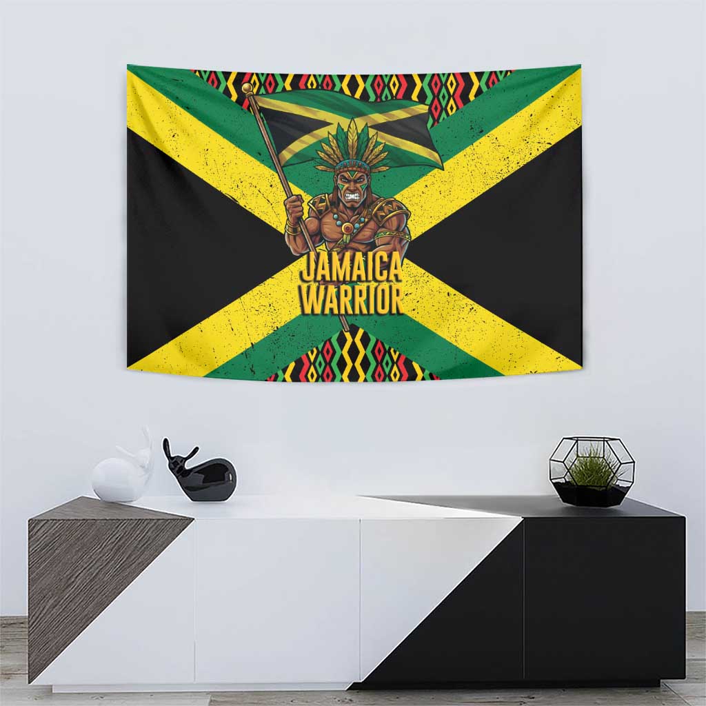 Jamaica Warrior Spirit Tapestry Tribal Fighter in Reggae Colors - Wonder Print Shop