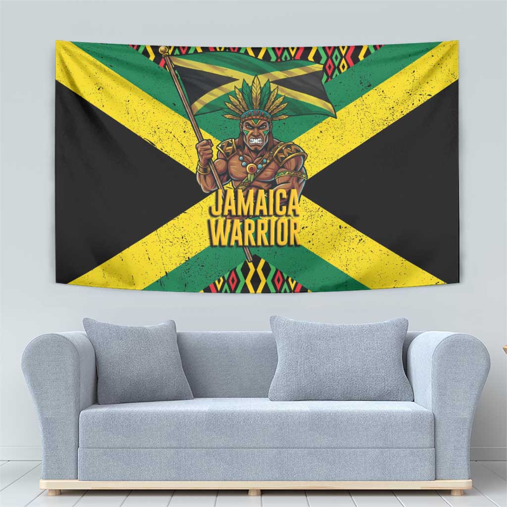 Jamaica Warrior Spirit Tapestry Tribal Fighter in Reggae Colors - Wonder Print Shop