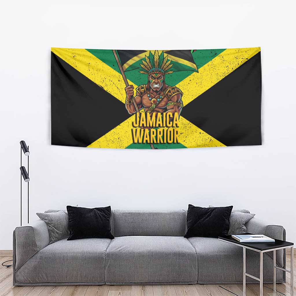 Jamaica Warrior Spirit Tapestry Tribal Fighter in Reggae Colors - Wonder Print Shop