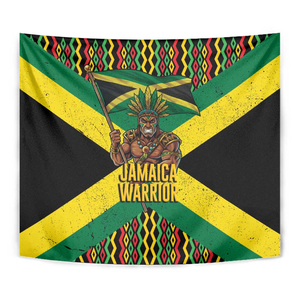 Jamaica Warrior Spirit Tapestry Tribal Fighter in Reggae Colors - Wonder Print Shop