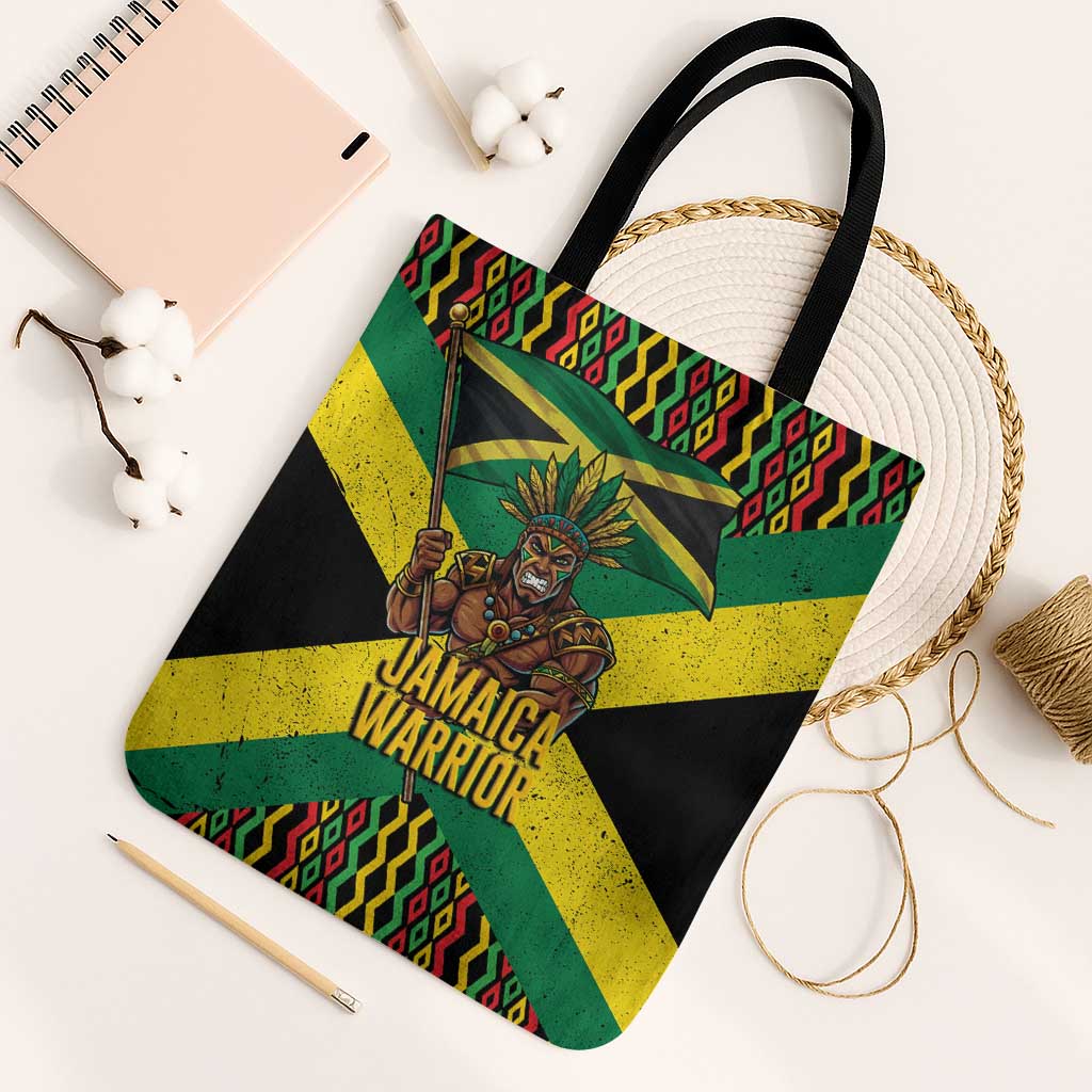 Jamaica Warrior Spirit Tote Bag Tribal Fighter in Reggae Colors - Wonder Print Shop