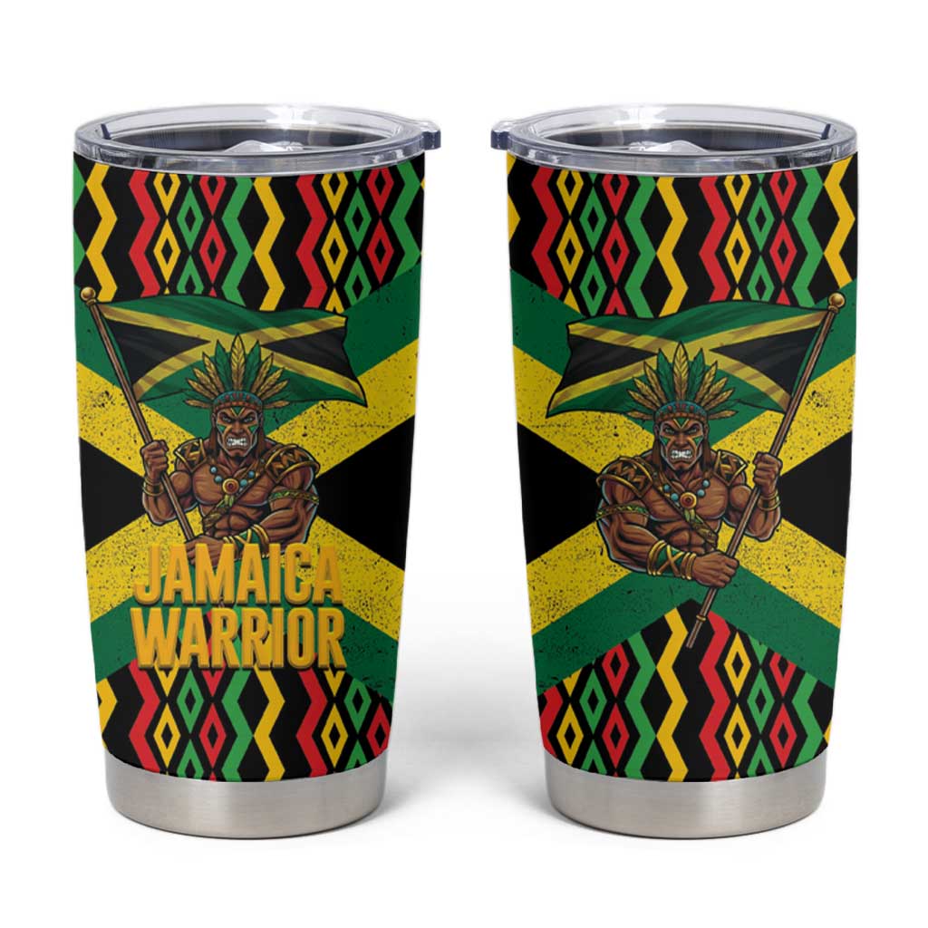Jamaica Warrior Spirit Tumbler Cup Tribal Fighter in Reggae Colors - Wonder Print Shop