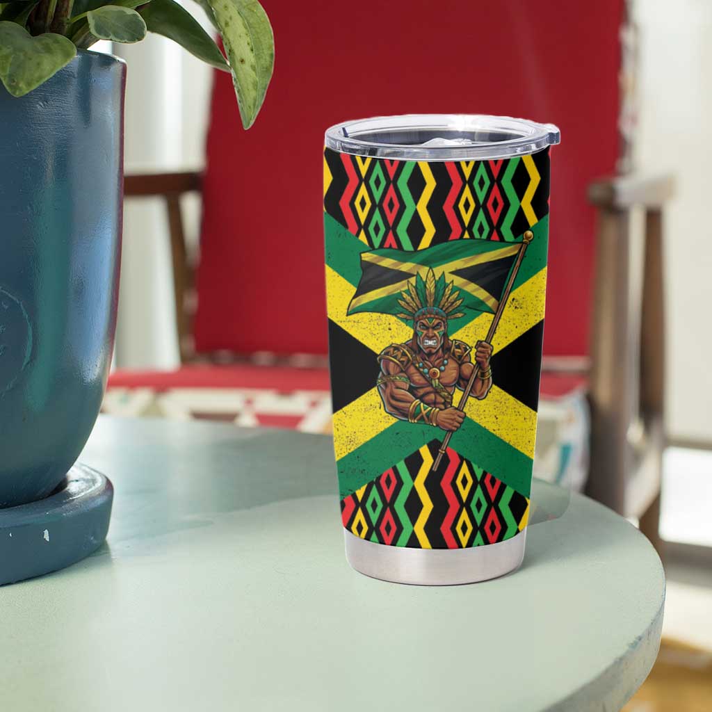 Jamaica Warrior Spirit Tumbler Cup Tribal Fighter in Reggae Colors - Wonder Print Shop