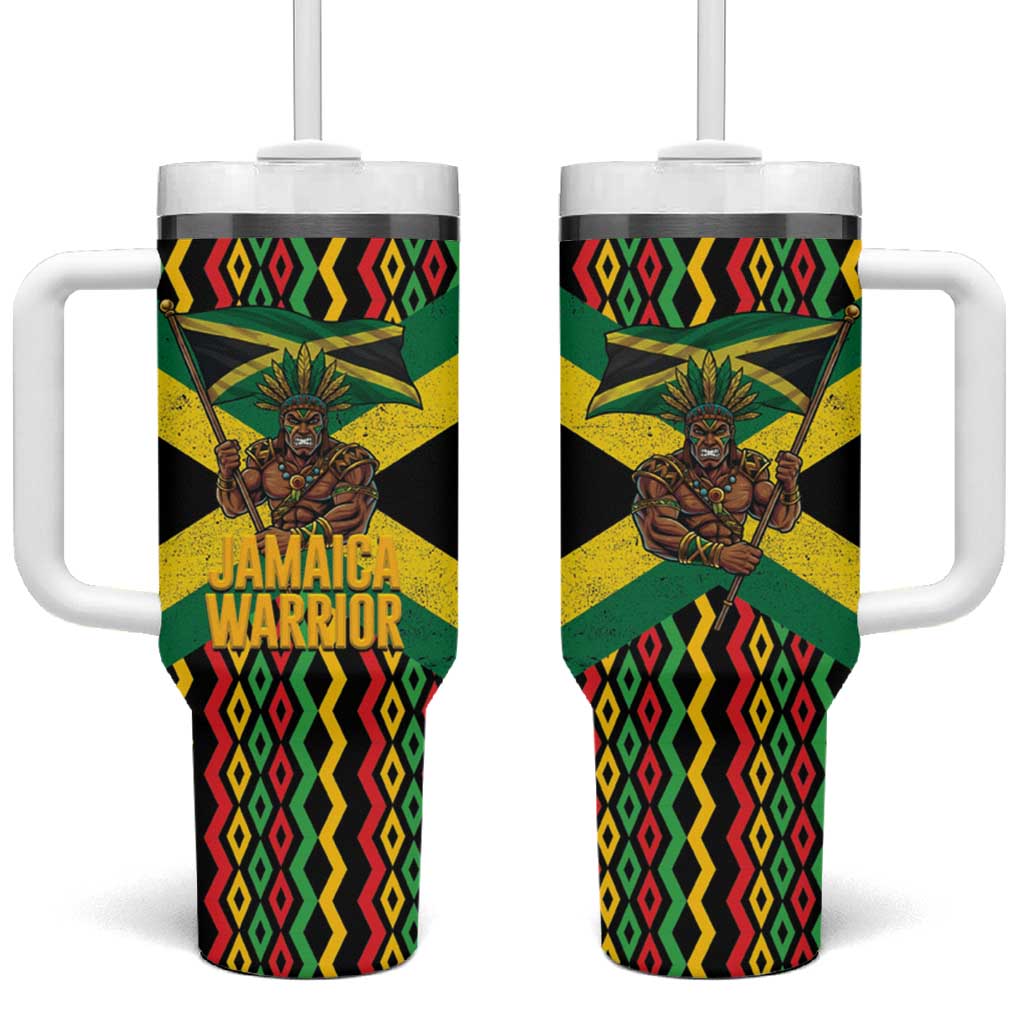 Jamaica Warrior Spirit Tumbler With Handle Tribal Fighter in Reggae Colors - Wonder Print Shop