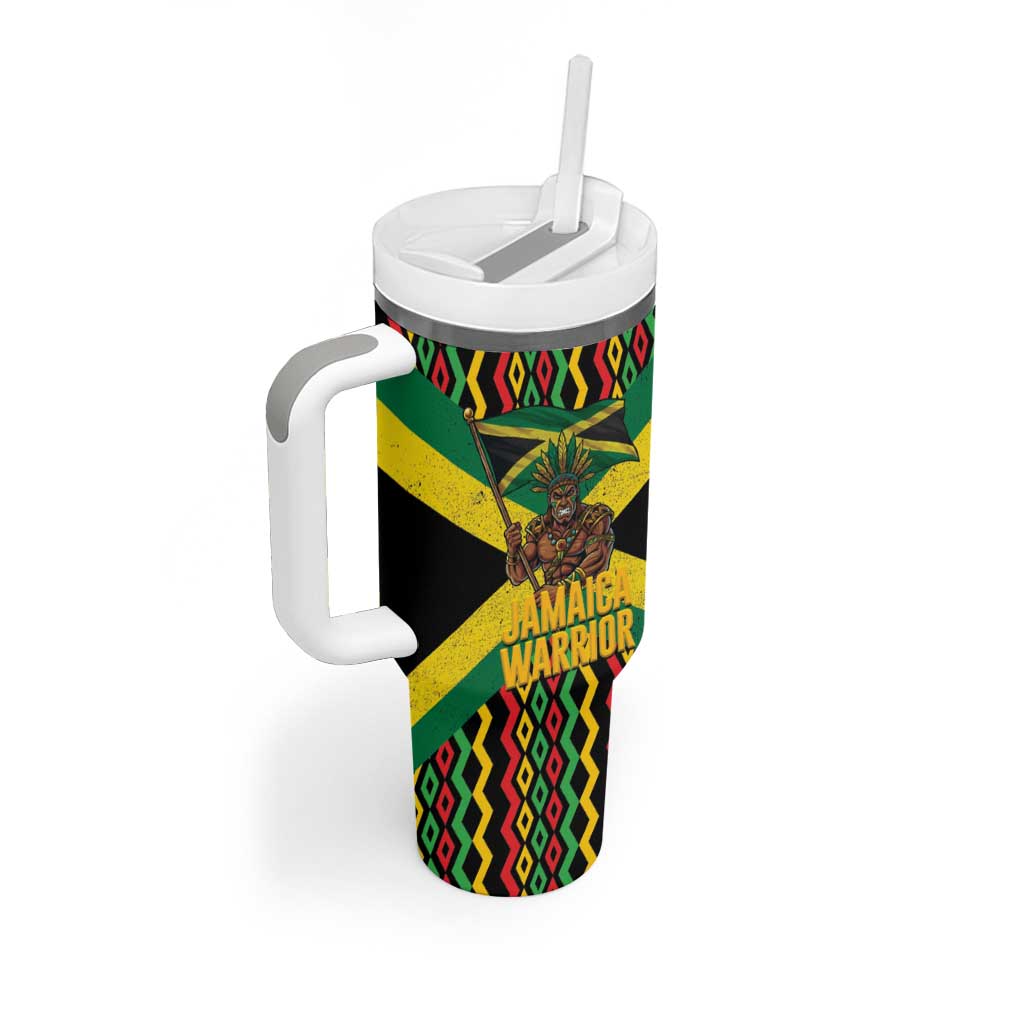 Jamaica Warrior Spirit Tumbler With Handle Tribal Fighter in Reggae Colors - Wonder Print Shop