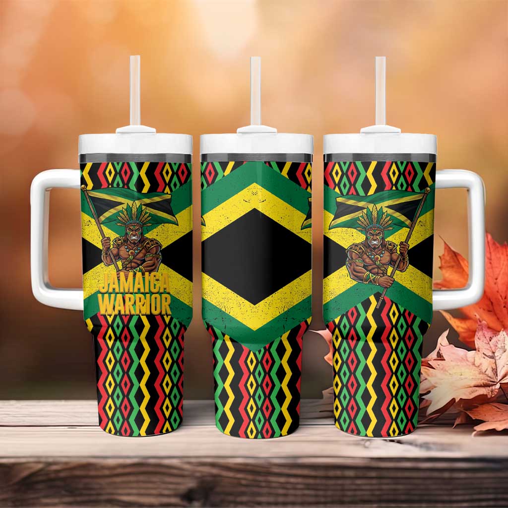 Jamaica Warrior Spirit Tumbler With Handle Tribal Fighter in Reggae Colors - Wonder Print Shop