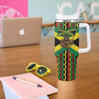 Jamaica Warrior Spirit Tumbler With Handle Tribal Fighter in Reggae Colors - Wonder Print Shop