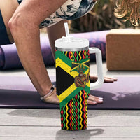 Jamaica Warrior Spirit Tumbler With Handle Tribal Fighter in Reggae Colors - Wonder Print Shop