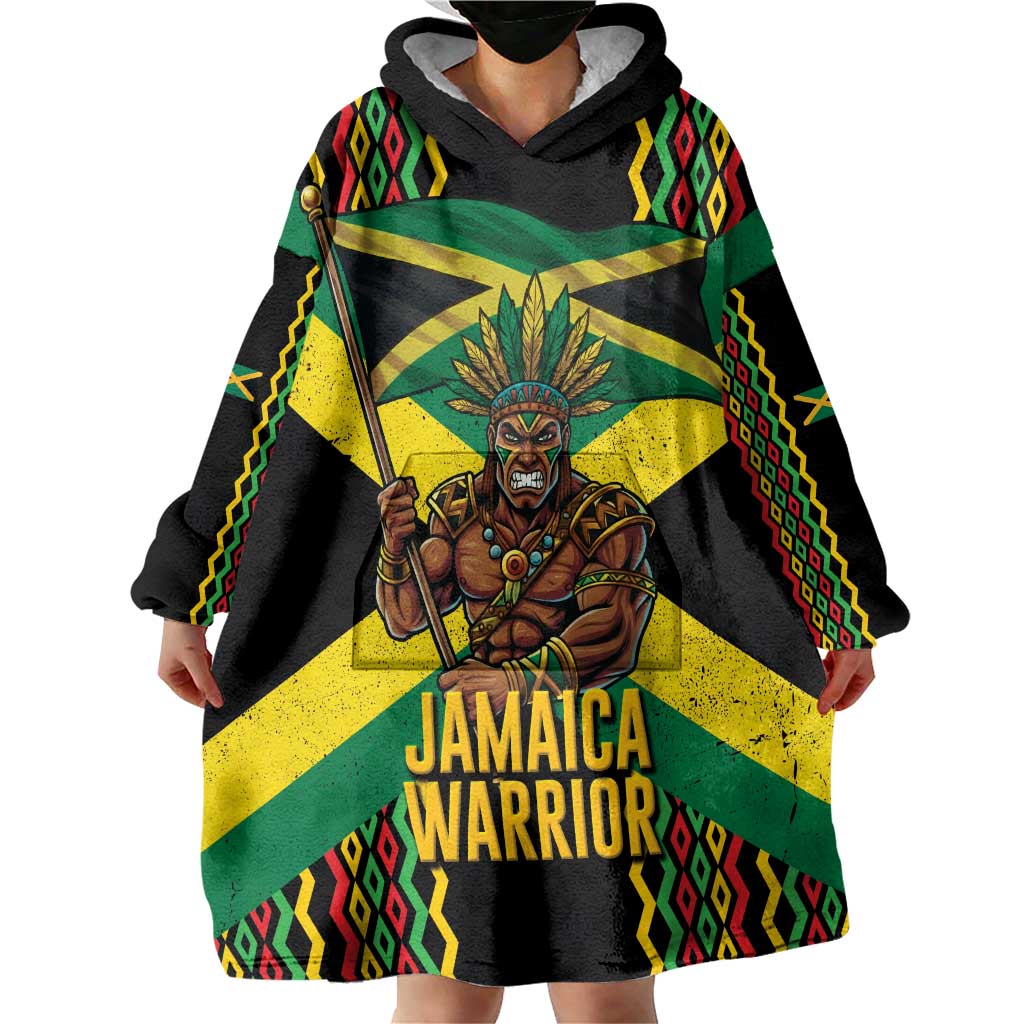 Jamaica Warrior Spirit Wearable Blanket Hoodie Tribal Fighter in Reggae Colors - Wonder Print Shop
