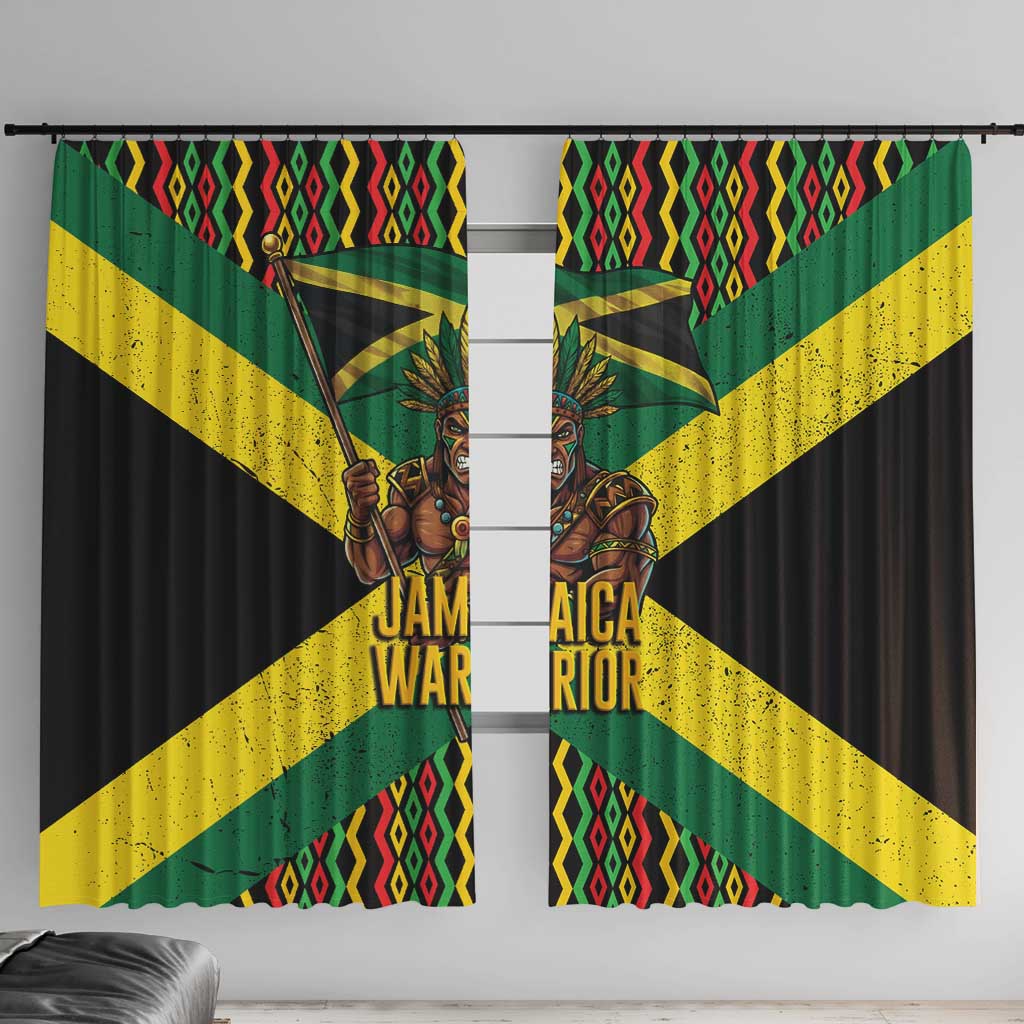 Jamaica Warrior Spirit Window Curtain Tribal Fighter in Reggae Colors - Wonder Print Shop
