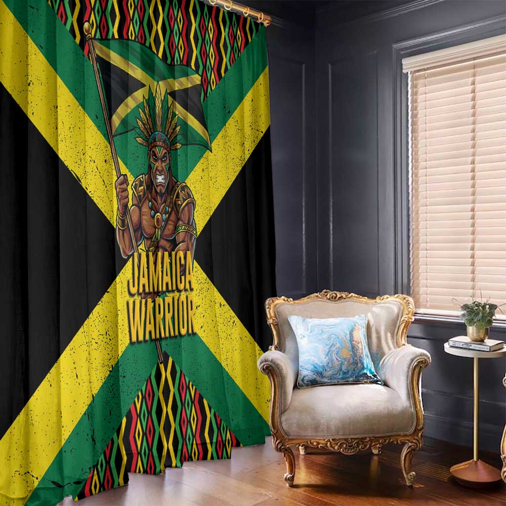 Jamaica Warrior Spirit Window Curtain Tribal Fighter in Reggae Colors - Wonder Print Shop