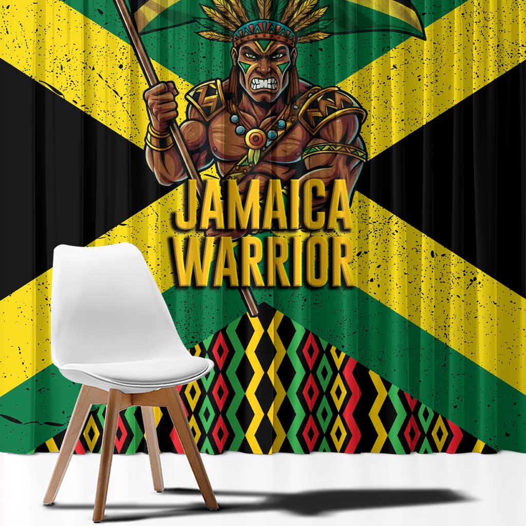 Jamaica Warrior Spirit Window Curtain Tribal Fighter in Reggae Colors - Wonder Print Shop