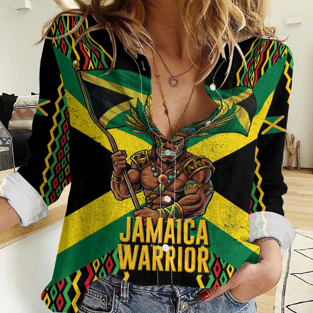 Jamaica Warrior Spirit Women Casual Shirt Tribal Fighter in Reggae Colors - Wonder Print Shop