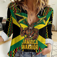 Jamaica Warrior Spirit Women Casual Shirt Tribal Fighter in Reggae Colors - Wonder Print Shop