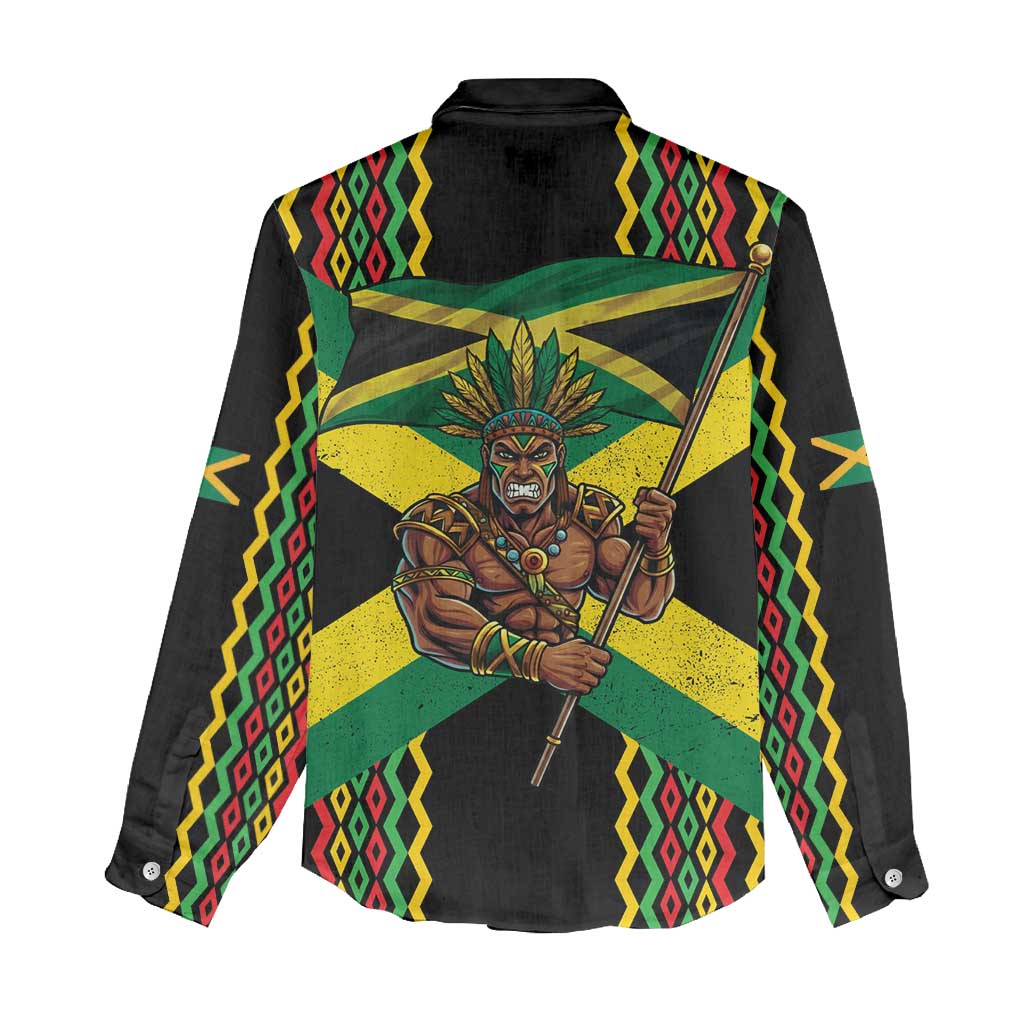 Jamaica Warrior Spirit Women Casual Shirt Tribal Fighter in Reggae Colors - Wonder Print Shop