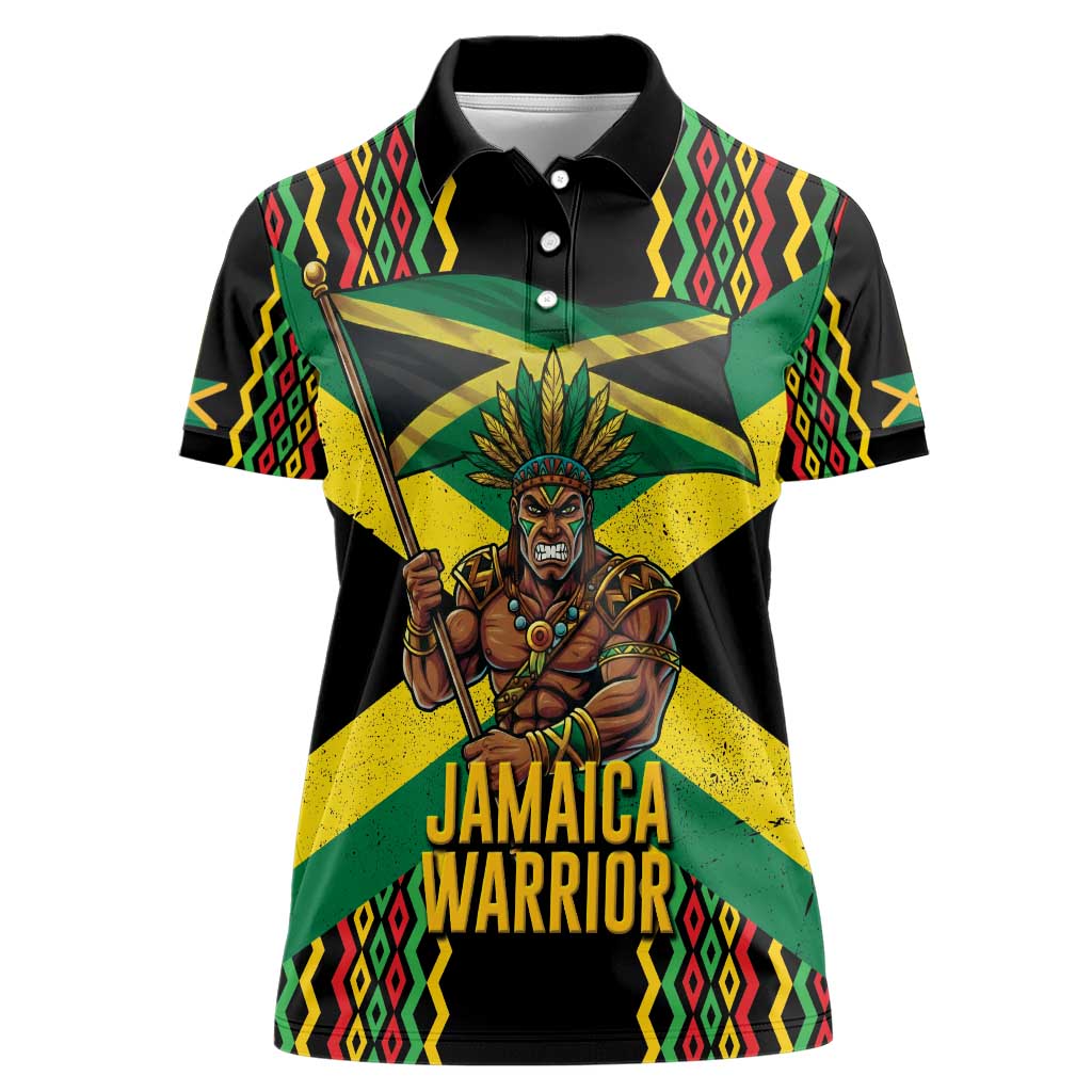 Jamaica Warrior Spirit Women Polo Shirt Tribal Fighter in Reggae Colors - Wonder Print Shop