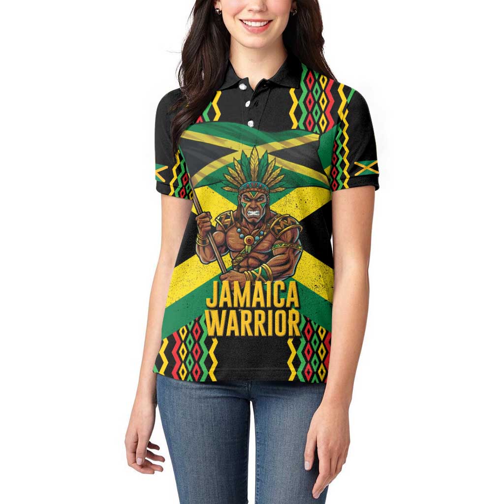 Jamaica Warrior Spirit Women Polo Shirt Tribal Fighter in Reggae Colors - Wonder Print Shop