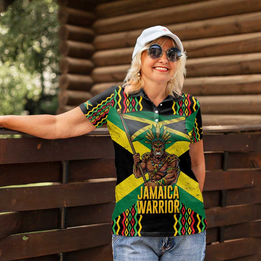 Jamaica Warrior Spirit Women Polo Shirt Tribal Fighter in Reggae Colors - Wonder Print Shop