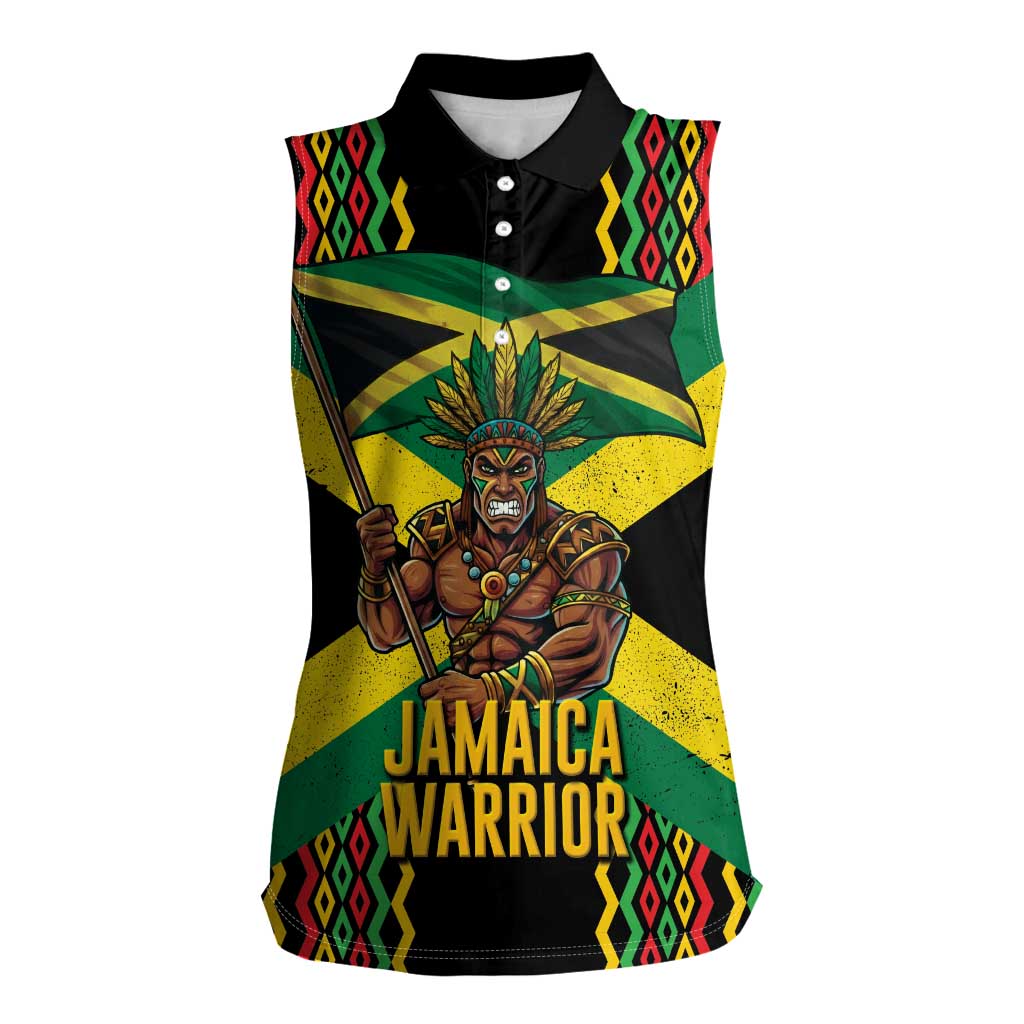 Jamaica Warrior Spirit Women Sleeveless Polo Shirt Tribal Fighter in Reggae Colors - Wonder Print Shop