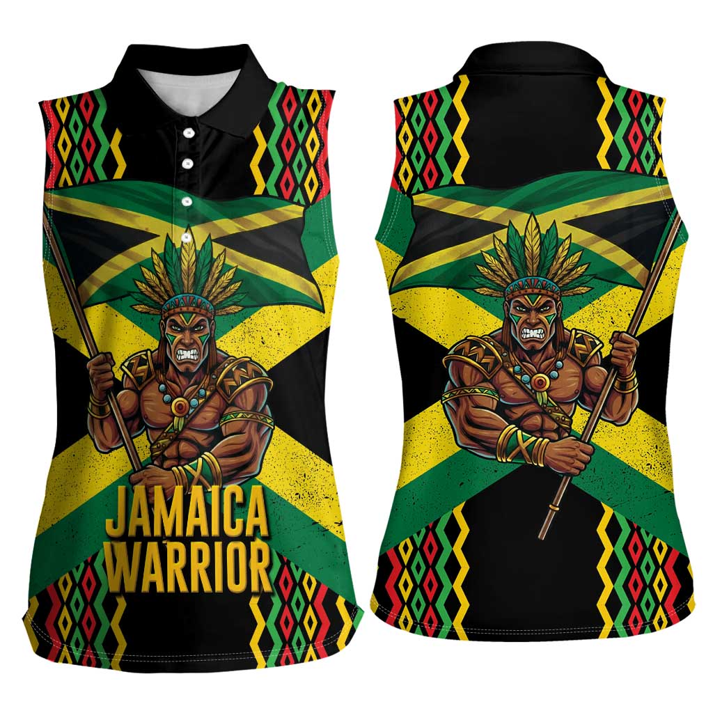 Jamaica Warrior Spirit Women Sleeveless Polo Shirt Tribal Fighter in Reggae Colors - Wonder Print Shop