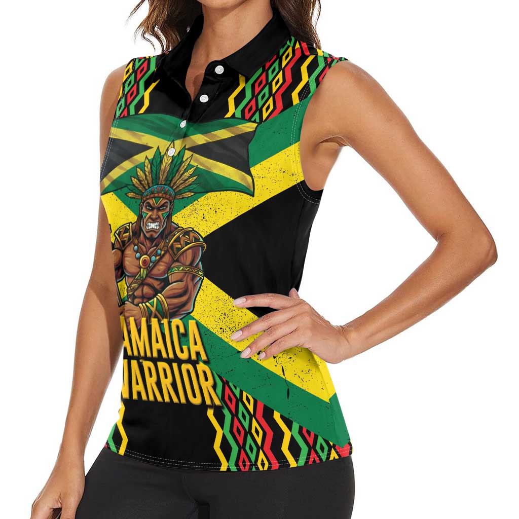 Jamaica Warrior Spirit Women Sleeveless Polo Shirt Tribal Fighter in Reggae Colors - Wonder Print Shop