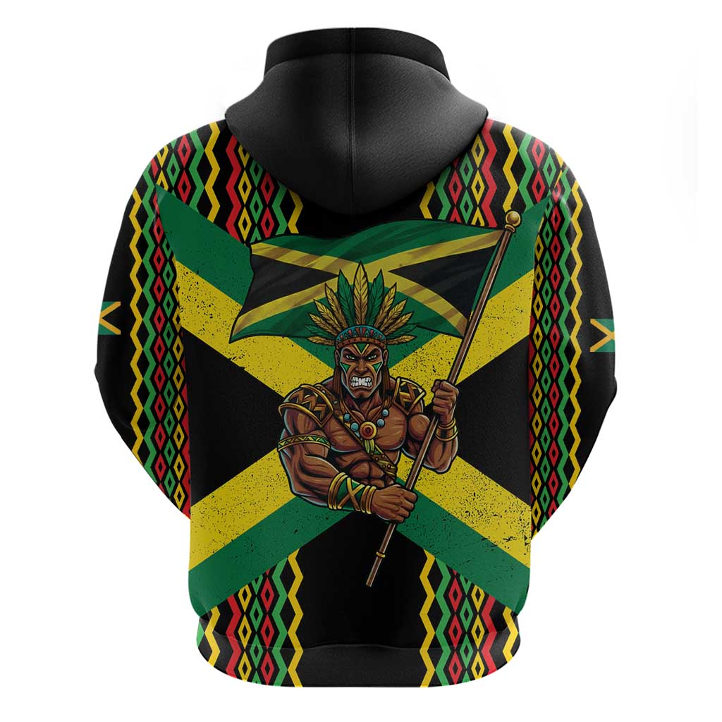 Jamaica Warrior Spirit Zip Hoodie Tribal Fighter in Reggae Colors - Wonder Print Shop