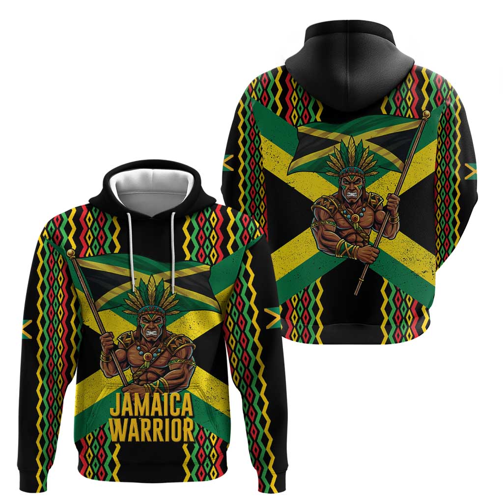 Jamaica Warrior Spirit Zip Hoodie Tribal Fighter in Reggae Colors - Wonder Print Shop