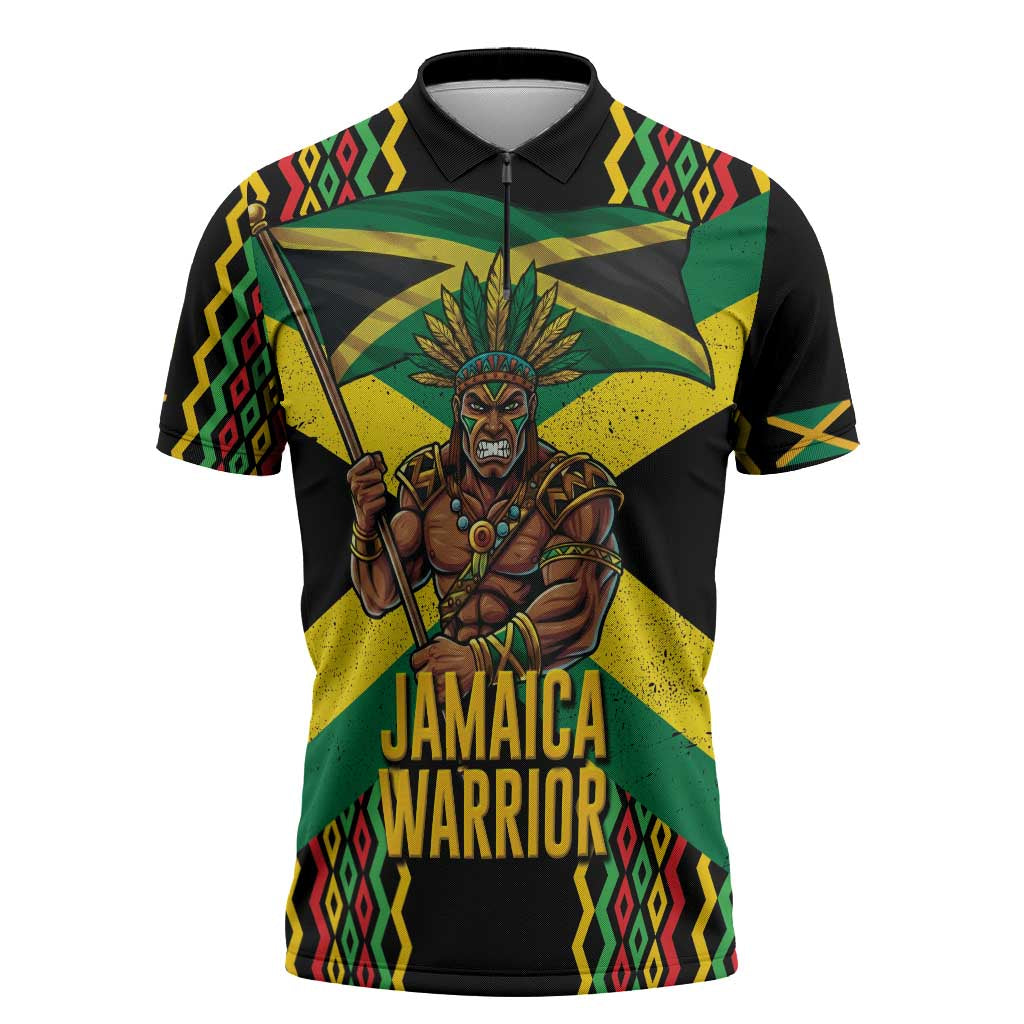 Jamaica Warrior Spirit Zipper Polo Shirt Tribal Fighter in Reggae Colors - Wonder Print Shop
