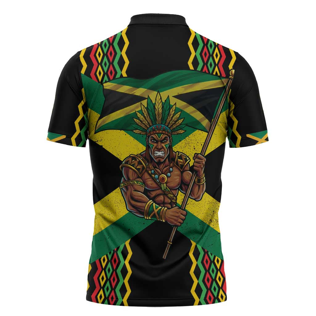 Jamaica Warrior Spirit Zipper Polo Shirt Tribal Fighter in Reggae Colors - Wonder Print Shop
