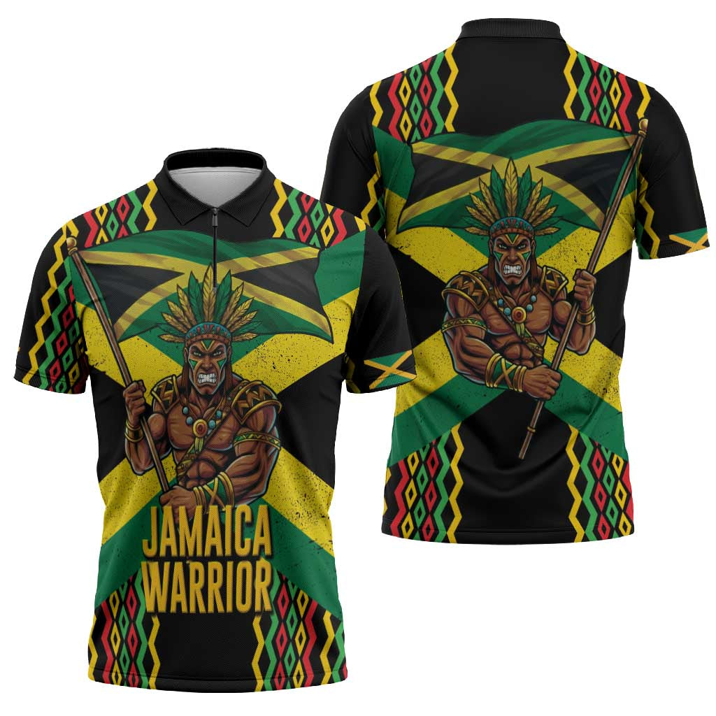 Jamaica Warrior Spirit Zipper Polo Shirt Tribal Fighter in Reggae Colors - Wonder Print Shop