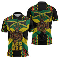 Jamaica Warrior Spirit Zipper Polo Shirt Tribal Fighter in Reggae Colors - Wonder Print Shop