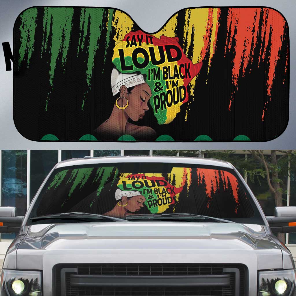 Black History Dreadlocks Map Auto Sun Shade Say It Loud I’m Black and I’m Proud - Wonder Print Shop